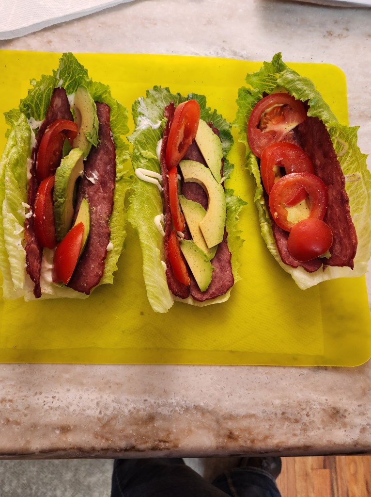 Bacon, tomato, and avocado lettuce wraps.