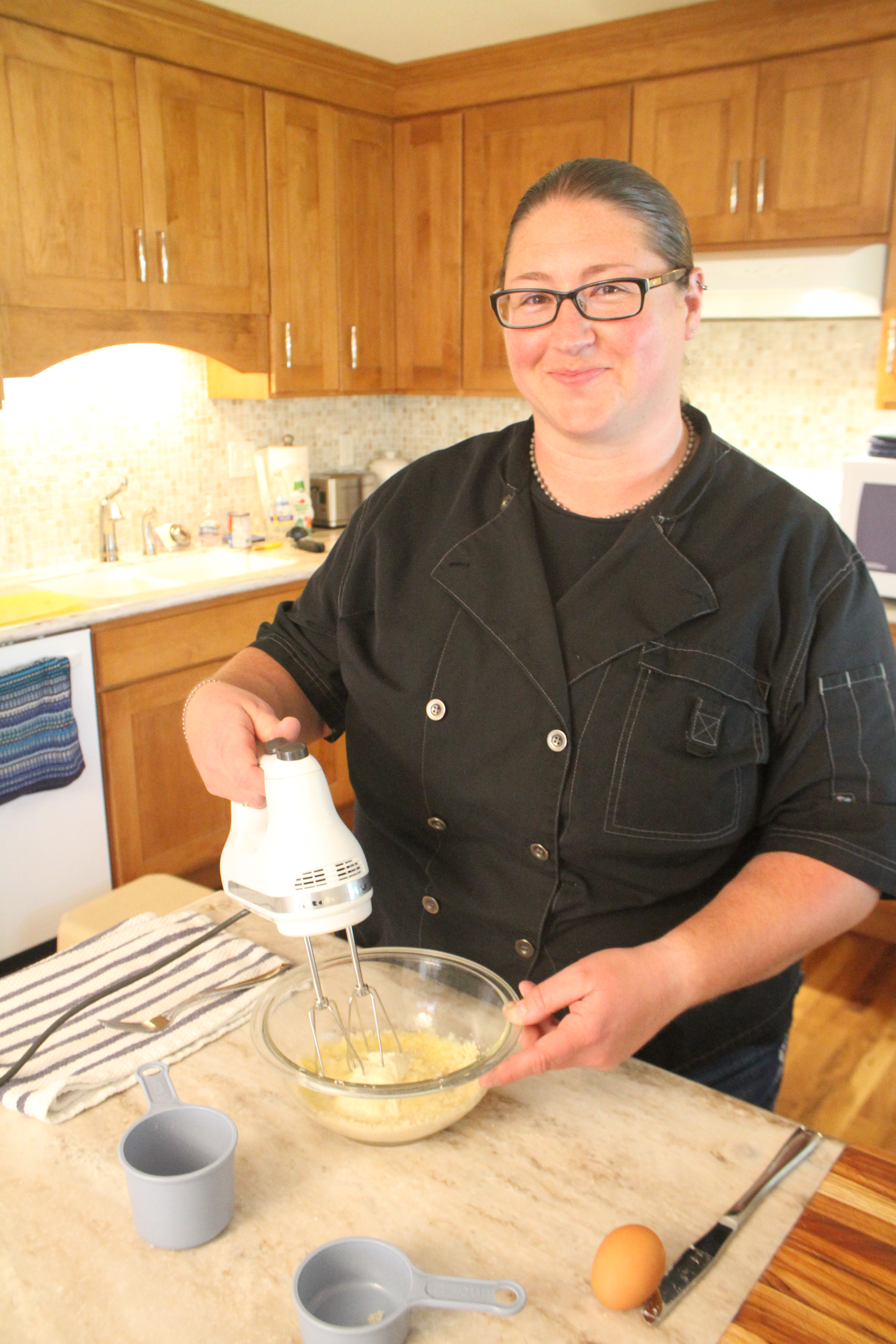 Chef Jamie mixing up her famous gluten free pizza crust.